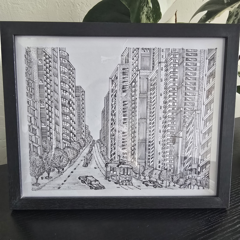 San Francisco California Art Original Drawing Financial District